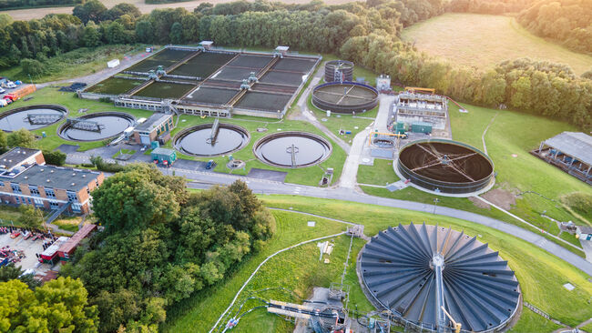 Aerial view of treatment station in countryside